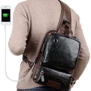 NEW Men's Sling Crossbody PU Leather Black